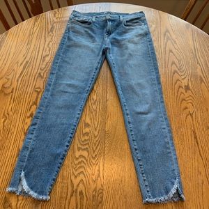7 for All Mankind The Ankle Skinny Angled Frayed Hem Crop Jeans 29 Light Wash